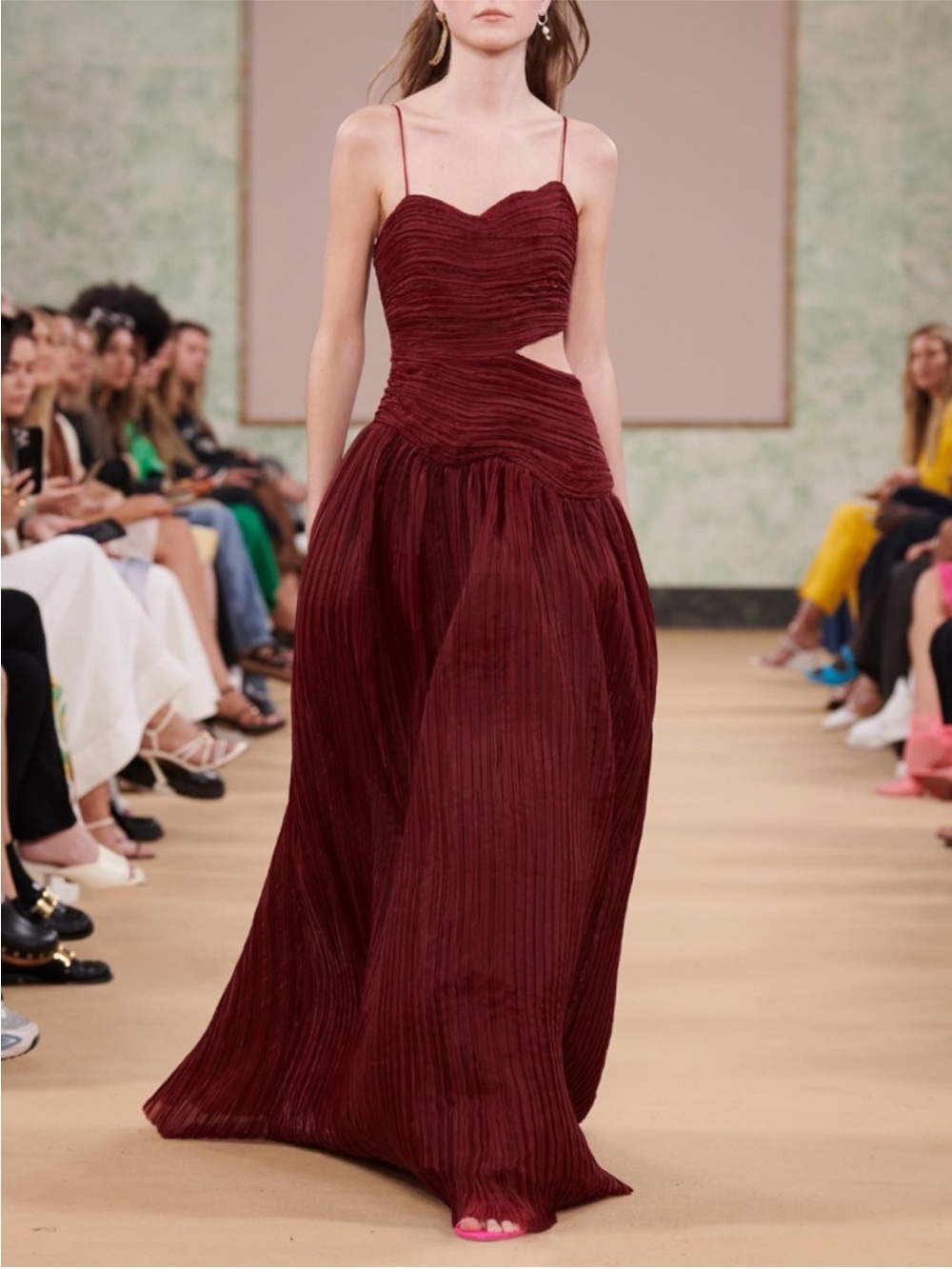 NEW Aje Laurier Wave Maxi Dress Burgundy 2 US